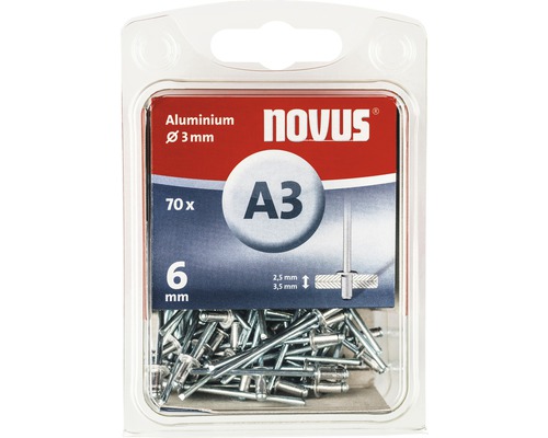 Novus A3 Blindnieten, Aluminium, Durchmesser 3 mm, 70 Stück