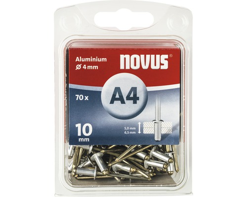 Novus Blindnieten aus Aluminium, Durchmesser 4 Millimeter, 70 Stück in einer Packung