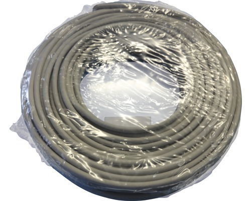 Gerollte graue Kabeltrommel in Plastikverpackung