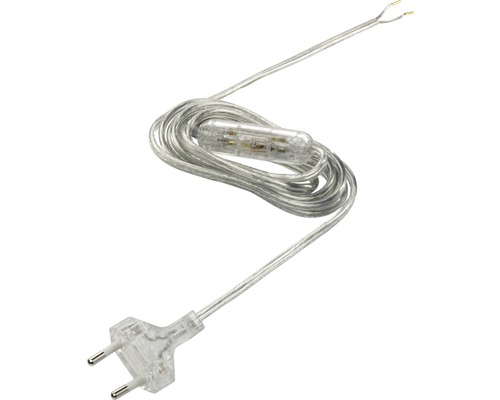 Zuleitung mit Stecker und Schnurzwischenschalter transparent Verlängerungskabel mit Eurostecker und offenem Kabelende