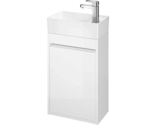 Weißer Waschtischunterschrank mit Armatur und Schublade