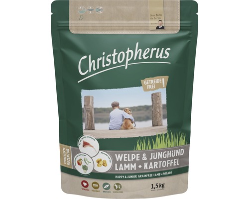 Hundefutter trocken Christopherus Welpe & Junghund Lamm & Kartoffel 1,5 kg