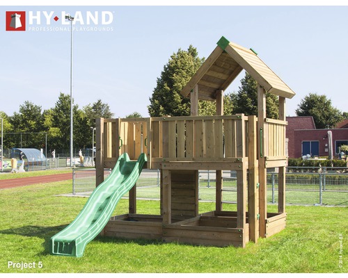 Spielturm Hyland Projekt 5 Holz mit Sandkasten, Rutsche grün Spielturm aus Holz mit Rutsche und Sandkasten