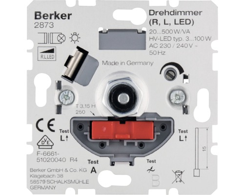 Berker 2873 Einsatz LED Drehdimmer NV R L mit Softrastung