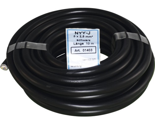 Starkstromkabel NYY-J 5x2,5 Mm² – 10 Meter Erdkabel, Schwarz, Für Außen & Erde