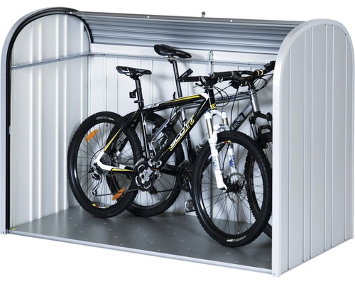 Fahrradbox aus Metall mit Fahrrädern