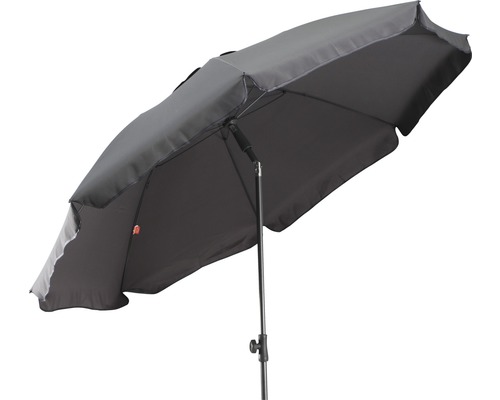 Grauer Sonnenschirm mit Ständer für den Außenbereich