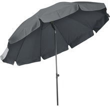 Grauer Sonnenschirm mit Gestell für den Garten oder die Terrasse