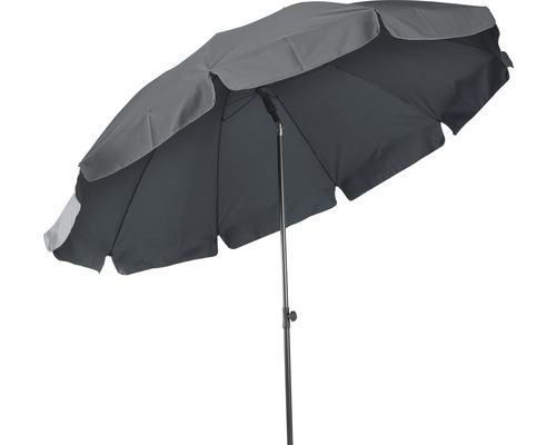 Grauer Sonnenschirm mit Gestell für den Garten oder die Terrasse