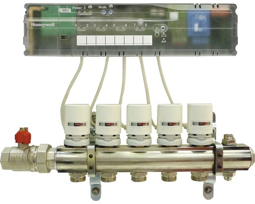 Heizkreisverteiler mit Stellmotoren und Regelmodul