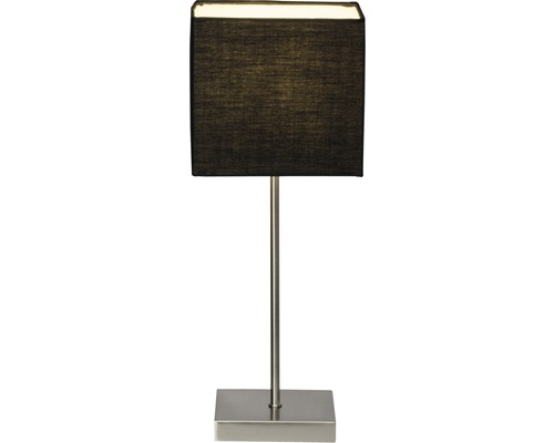 Tischleuchte mit rechteckigem Lampenschirm und Metallsockel