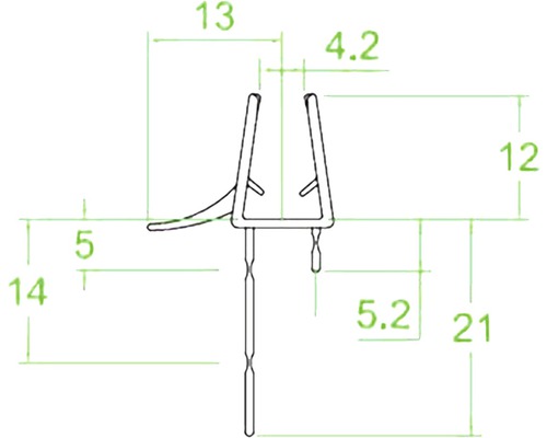 Technische Zeichnung eines Dichtungsprofils mit Maßangaben