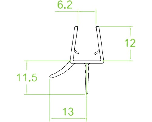 Technische Zeichnung eines Dichtungsprofils mit Maßangaben