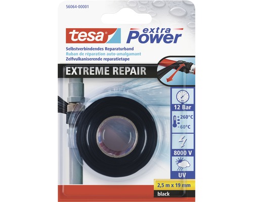 Tesa Extreme Repair schwarz 19 mm x 2,5 m Tesa extra Power selbstverschweißendes Reparaturband, 2,5 m x 19 mm, zum Abdichten und Isolieren