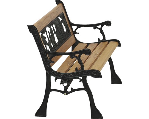 Gartenbank mit Holzsitzen und schwarzem Metallgestell