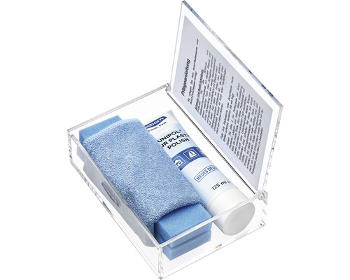 Acryl-Polish Ausbesserungsset für Acrylwannen 125 ml Reinigungsset für Acrylglas mit Polierpaste, Reinigungstüchern und Reinigungsschaum in einer transparenten Box