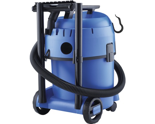 Blauer Mehrzwecksauger mit Schlauch und Rädern