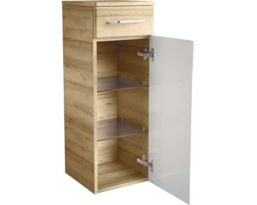 Hochschrank mit einer Schublade, einer Tür und zwei Glasböden