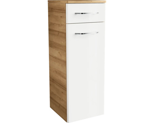 Midischrank FACKELMANN Milano Ast-Eiche Weiß 30 cm breit Hochschrank mit zwei Schubladen und Griffen
