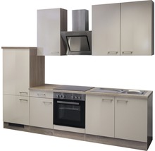 Komplette Küchenzeile mit Hängeschränken, Dunstabzugshaube, Spüle, Kochfeld und Backofen