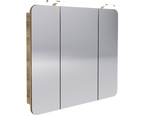 LED Spiegelschrank FACKELMANN Milano 90x78x15,5 cm Ast-Eiche 3 Türen Spiegelschrank mit drei Türen und Beleuchtung