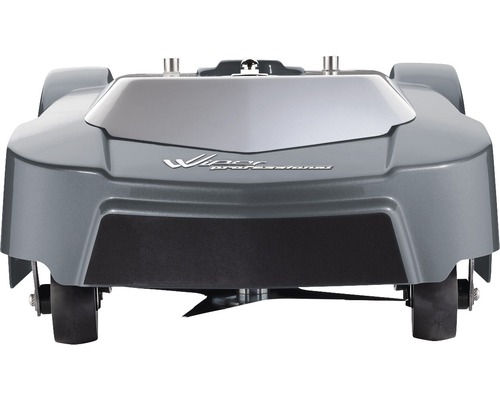 Grauer Rasenmähroboter mit Klingen