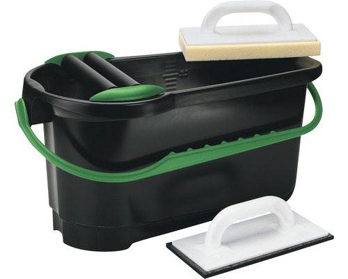 Fliesen-Waschset m. Rollen 24 L inkl. Wascheimer, Fliesenwaschbrett, Fugenbrett Fliesenleger Eimer Set mit Schwammbrett und Rollen
