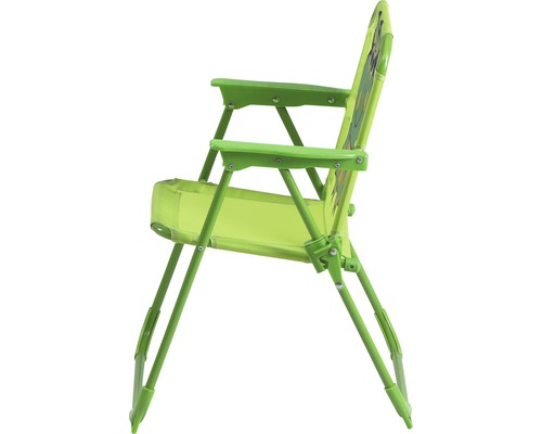 Grüner Kinderstuhl mit Armlehnen in Seitenansicht