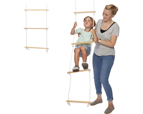 Kind auf Strickleiter mit Mutter zur Sicherheit