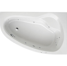 Weisse Eckbadewanne mit Whirlpoolfunktion von oben
