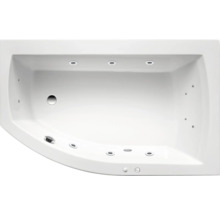 Aufsicht auf eine Eckbadewanne mit Whirlpoolfunktion