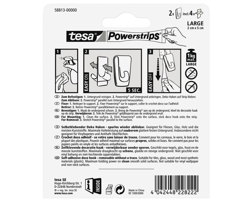 Tesa Powerstrips Dekohaken, inklusive vier Powerstrips, zum Anbringen und Entfernen von Dekorationen