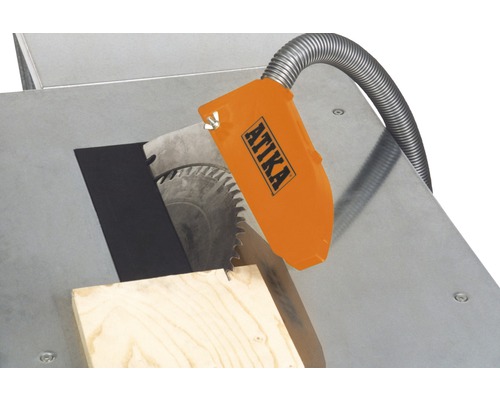 Atika Tischkreissäge mit Schutzvorrichtung und Werkstück