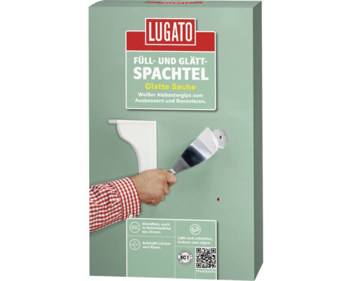 Lugato Füllspachtel/Glättspachtel Glatte Sache weiß 1 kg Lugato Füll- und Glättspachtel zur Ausbesserung und Renovierung mit Schleif-, Bohr- und Sägefunktion