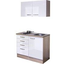 Flex Well Miniküche mit Geräten Valero 100 cm Frontfarbe weiß hochglanz Korpusfarbe sonoma eiche zerlegt-thumb-1