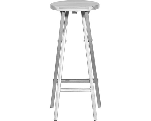 Barhocker mit rundem Holzsitz und Metallgestell