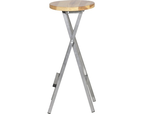 Klappbarer Barhocker mit Holzplatte und Metallgestell