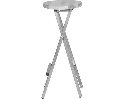 Klapphocker mit runder Sitzfläche aus Holz und Metallgestell