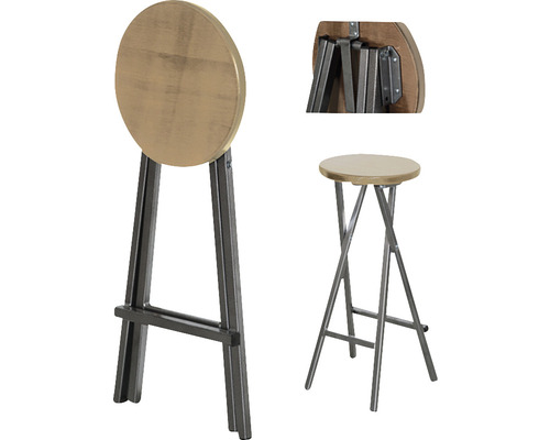 Klappbarer Barhocker mit rundem Sitz und Metallgestell