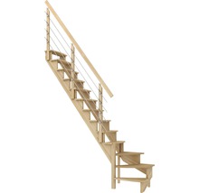 Holztreppe mit Geländer aus Edelstahlseilen