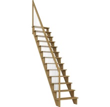 Holztreppe mit Metallgeländer