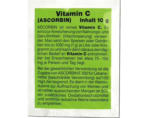 Vitamin C Ascorbin 10 g Beutel als Oxidationsschutz für Wein, Säfte, Marmeladen und Konserven