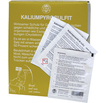 Kaliumpyrosulfit Packung mit Anwendungsbeispielen zum Schutz von Trauben, Obst und Beerenweinen