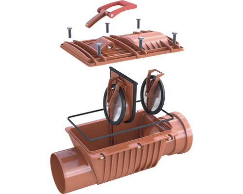 Rückstauklappe zur Abwasserableitung im auseinandergebauten Zustand