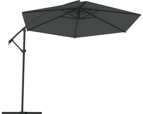 Ampelschirm SOLUNA Lyon Ø 300 cm dunkelgrau mit UV-Schutz 80, wasserabweisende Polyesterbespannung, leichte Aufspannung per Kurbel,Dreh und Neigfunktion, 12 kg Freiarm-Sonnenschirm mit rechteckigem Schirm und stabilem Standfuß