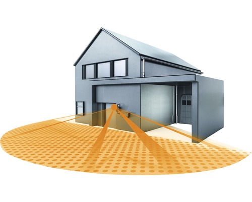 Haus mit Bewegungsmelder und Erfassungsbereich