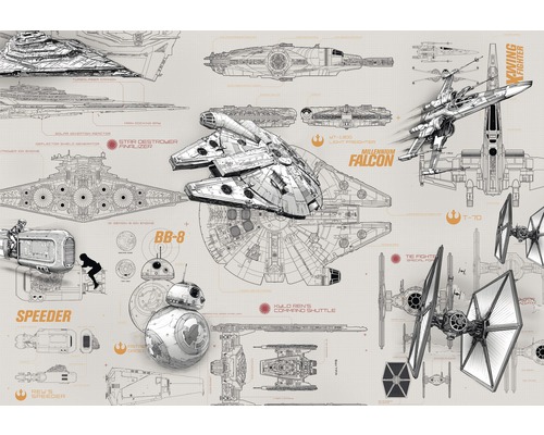 Fototapete Papier 8-493 Disney Edition 4 Star Wars Blueprints 8-tlg. 368 x254 cm Darstellung verschiedener Star Wars Raumschiffe und Fahrzeuge als Bauplan