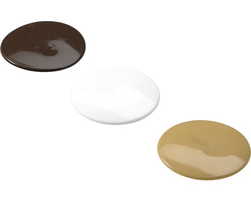 Abdeckkappe für Rastex Ø 25 mm weiß-braun-beige, 24 Stück Drei runde Abdeckkappen aus Kunststoff