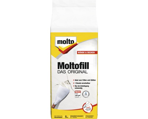 Molto Moltofill Innen Spachtelpulver 5 Kilogramm Sack zur Wand- und Deckenausbesserung