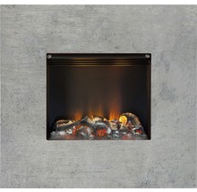 Elektrokamin mit Flammeneffekt und Holzscheitimitat in Betonoptik